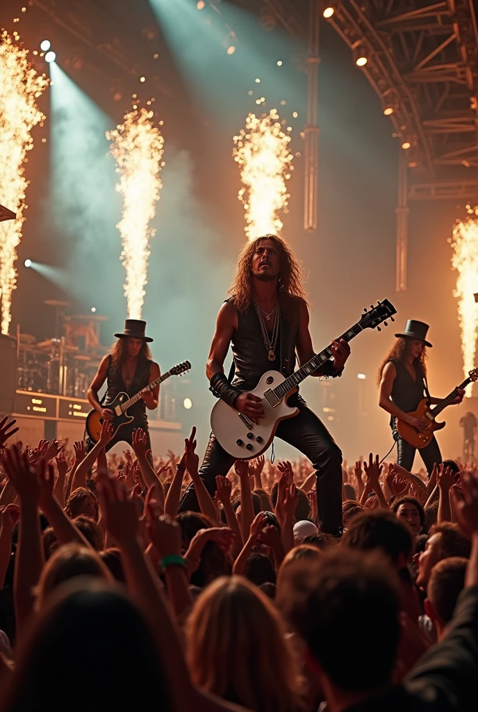 A 3D scene from a Guns N&#39; Roses concert in the 80s, with the crowd going wild