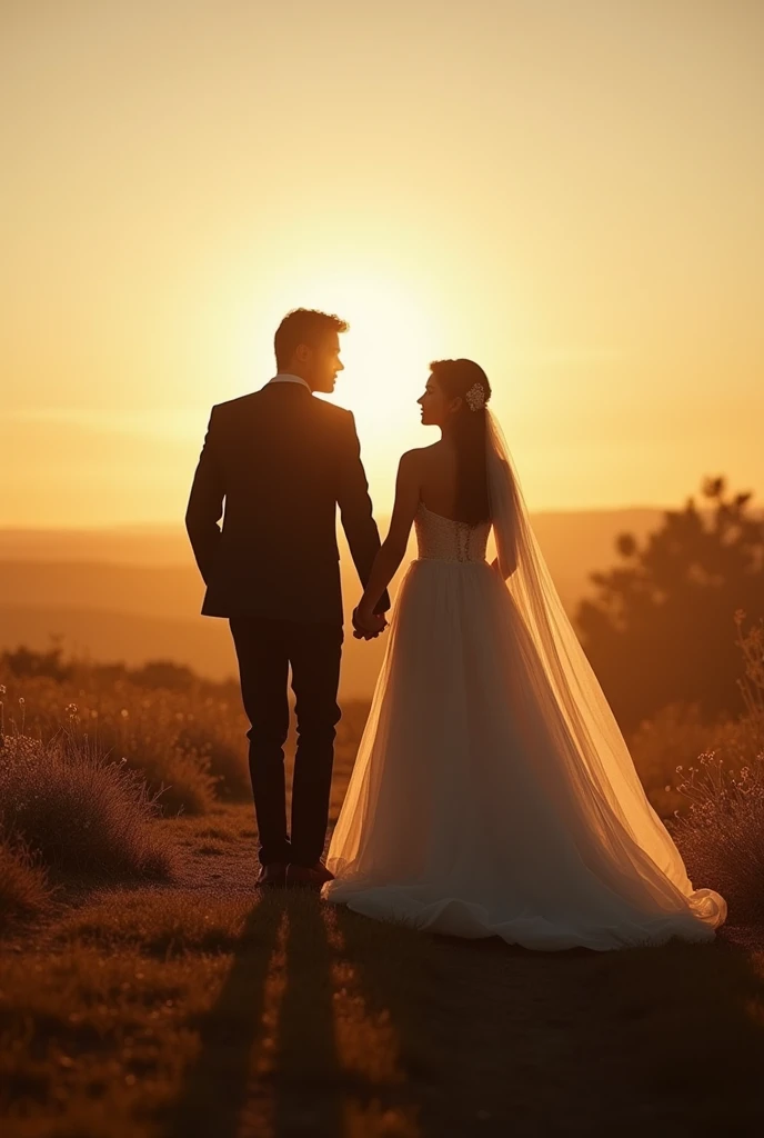 Newly married couple, In the distance, shadow