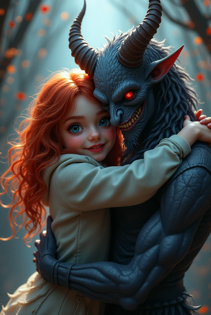 ,sweet, years, hair,red, eyes,blue, hug, to demon, 4k