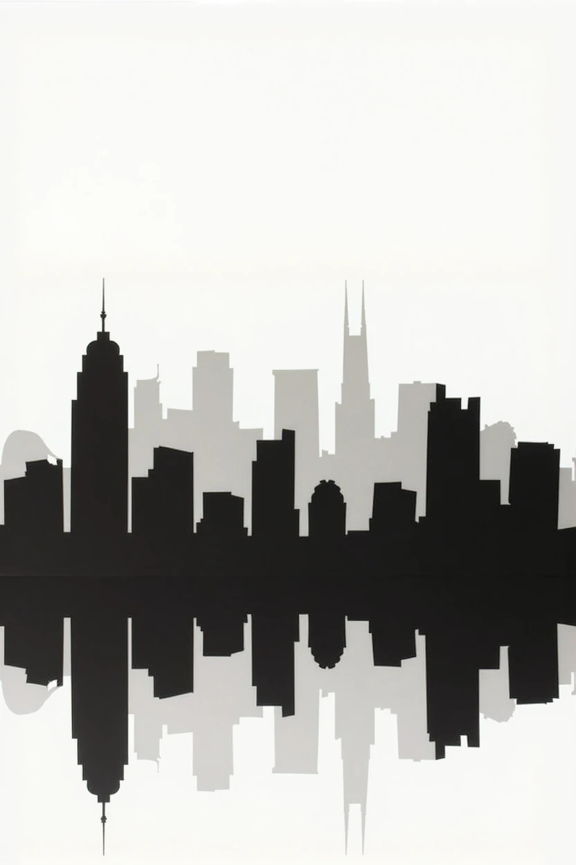 Silhouette Art。PAPERCUT。simple。Solid black。Buildings。City。equalizer。Landscape。Background white。Building only。No reflection。No Shadow。White line pattern。
