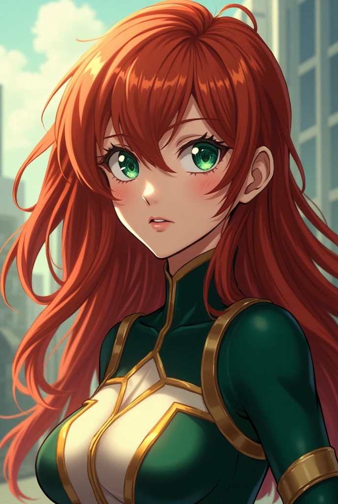 oc my hero academia, Female gender, Long hair, russet, green eyes, clear skin and very beautiful