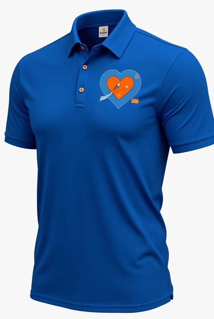 Generate a royal blue polo shirt with a blue heart and an orange heart and a rocket on the left side of the chest next to each other and it doesn't need to be big for an election campaign