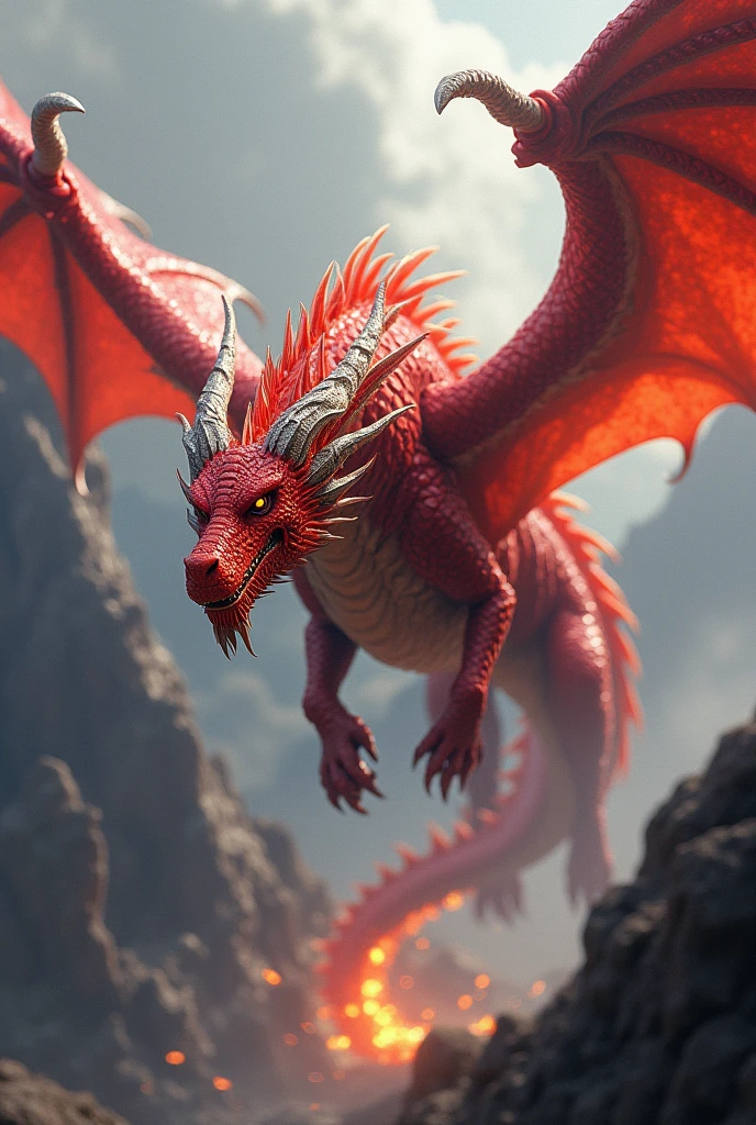 Red ruby dragon with silver wings