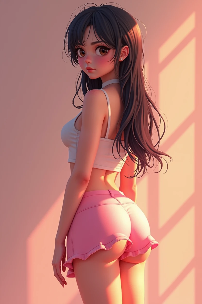 (masterpiece, best quality, ultra-detailed, best shadow), (detailed background, pastel fantasy), (beautiful detailed face), high contrast, (best illumination, an extremely delicate and beautiful), cinematic lighting, a pretty girl, perfect body, big thighs, miniskirt, clay like artstyle, kawaii style, pixar style, dynamic pose, dreamlike aesthetic