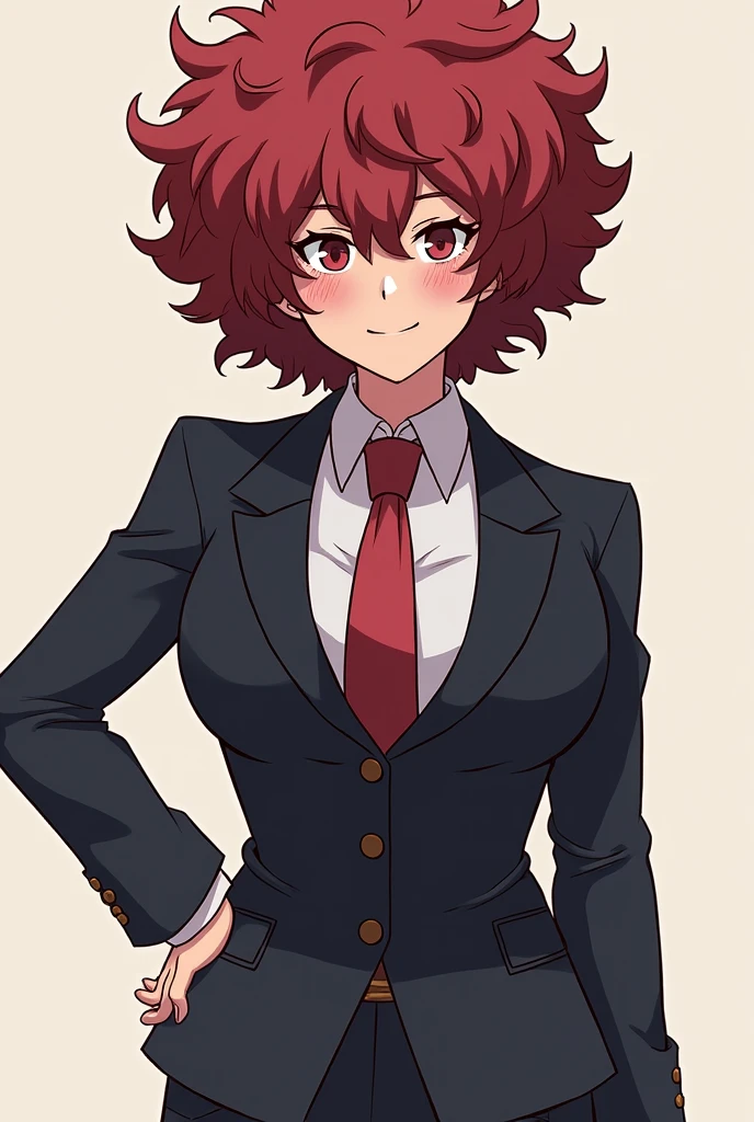 I want you to create Mina Ashido but with an office suit and with big chests 