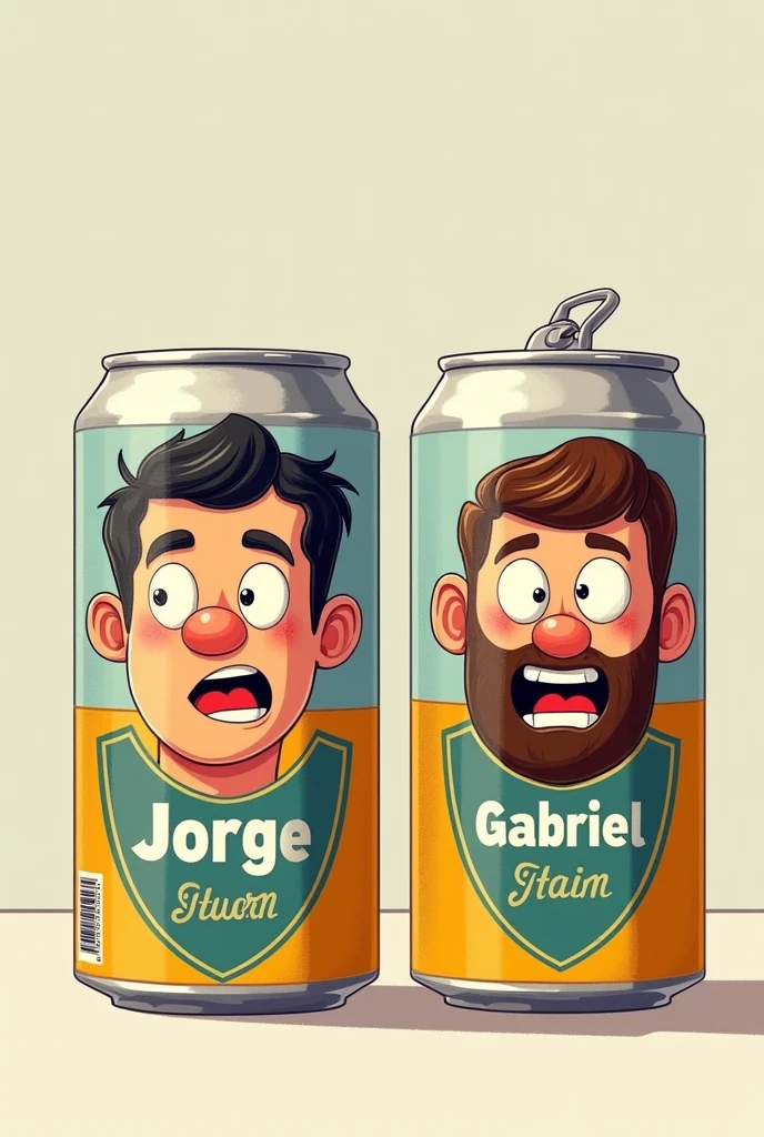Beer can with Jorge label and Beer can with Gabriel label