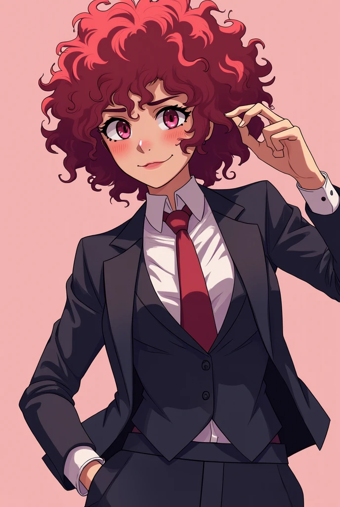 I want you to create Mina Ashido but with an office suit and with big chests