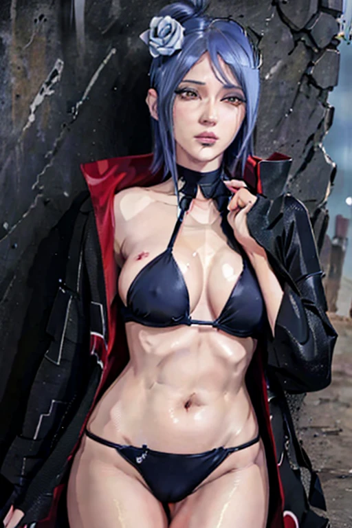 konan from Naruto,beautiful detailed eyes, beautiful detailed lips, extremely detailed eyes and face, long eyelashes, 1girl, akatsuki bikini, big tits, big ass, highly detailed, (best quality,4k,8k,highres,masterpiece:1.2),ultra-detailed,(realistic,photorealistic,photo-realistic:1.37),HDR,UHD,studio lighting,extreme detail description,professional,vivid colors,portraits,anime