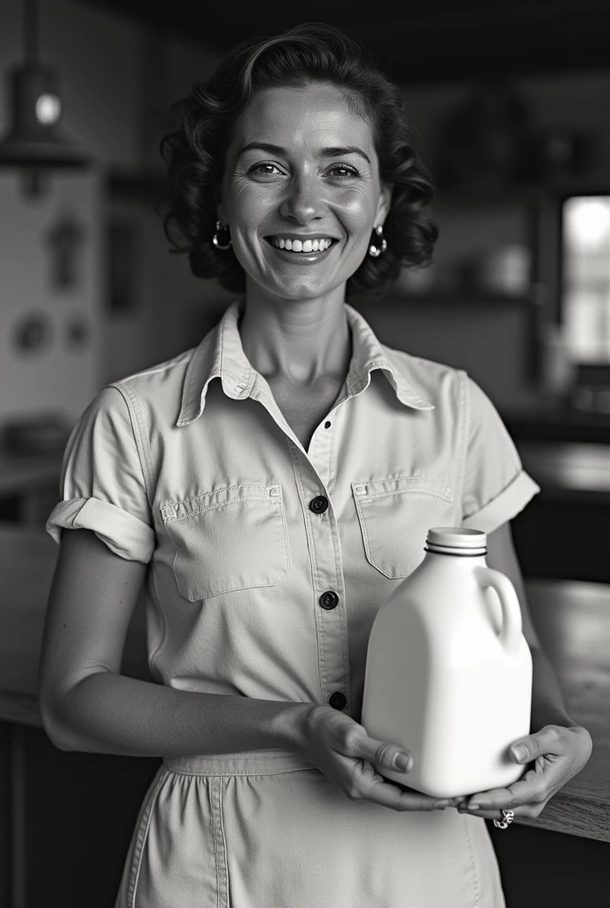 Lady with a milk container, Owner of a milk business, colombia, year 1950