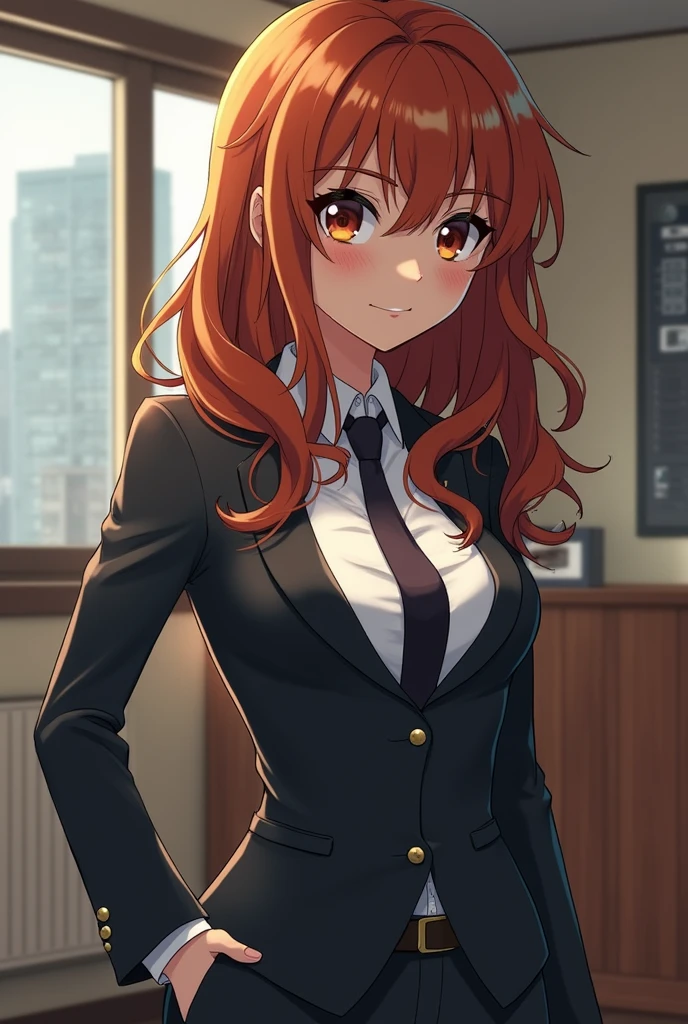 I want you to create Ochaco but with an office suit and with big chests