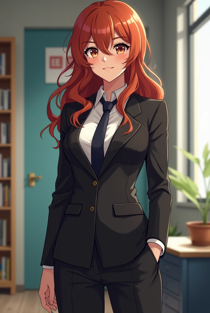 I want you to create Ochaco but with an office suit and with big chests