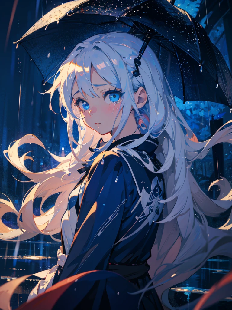 in the rain、Anime girl with blue eyes and long hair, by Yuumei, Beautiful anime portraits, 2D Anime Style, Tears in the Rain, Sad blue eyes, avatar image, Shining blue eyes, Anime Shōnen, Anime style portrait, inspired by Okumura Masanobu, Beautiful anime style, anime moe art style, anime art style