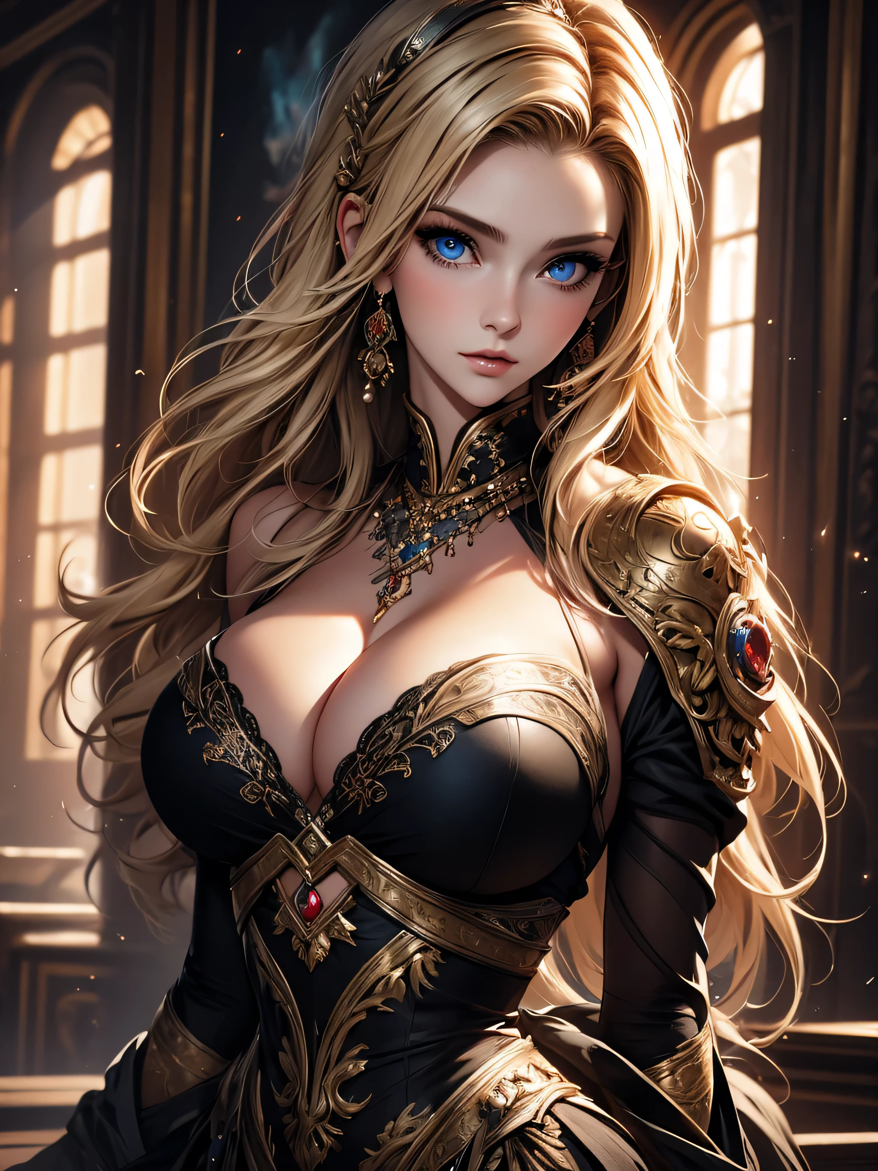 best qualityer, work of art, big , (breastsDetailed texture skin, detailed cloth texture, face detailed, super detaill, 8K, intricate-detail, 1 girl, 30 years old, hight contrast, High resolution eyes, blond