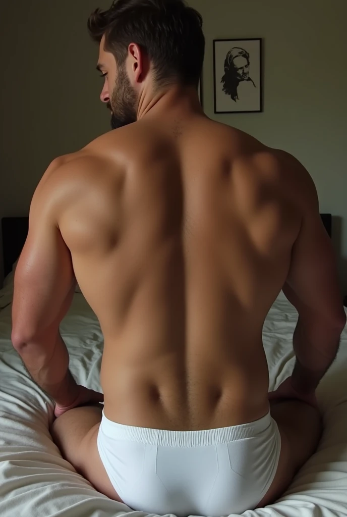 Pov of a real buff hairy and sexy man with a big butt wearing white underwear and socks sitting on me