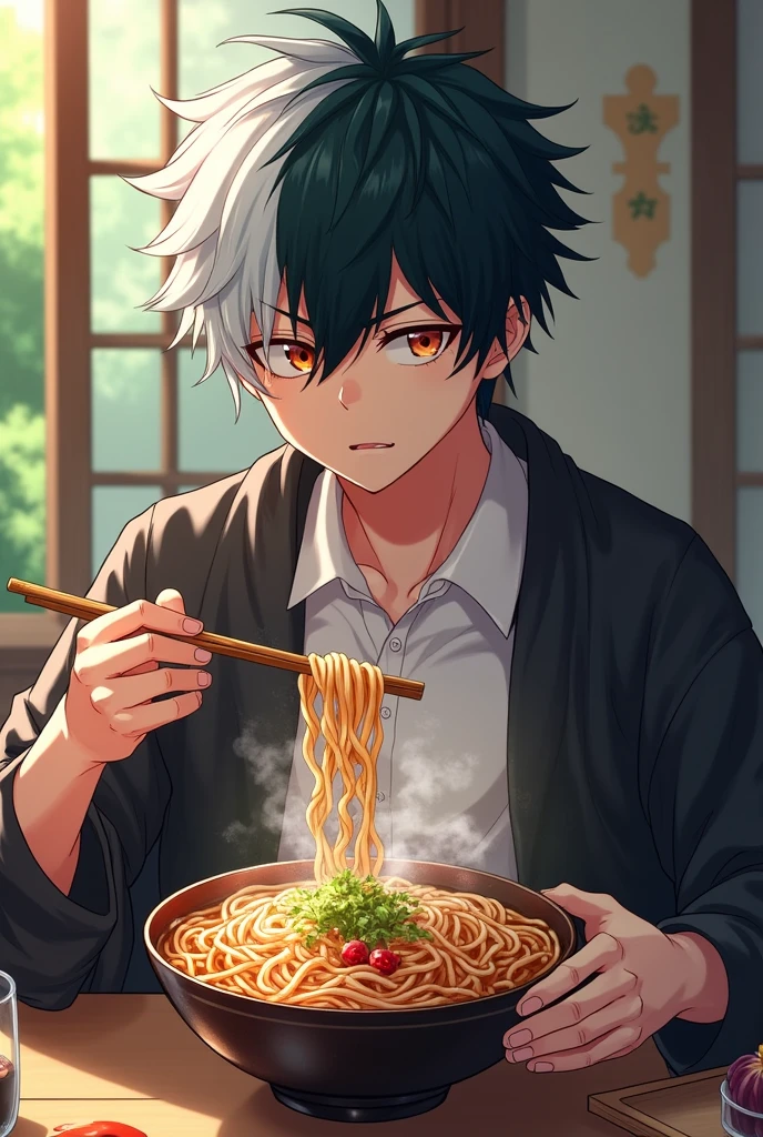 Todoroki eating soba noodles with relish