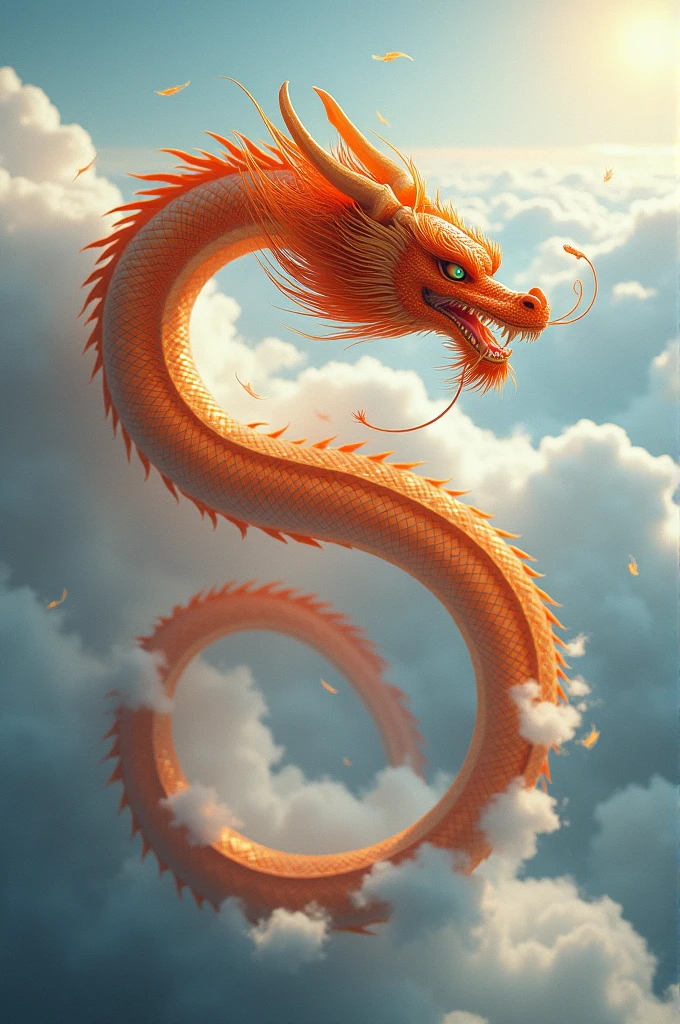 An orange Chinese dragon flying