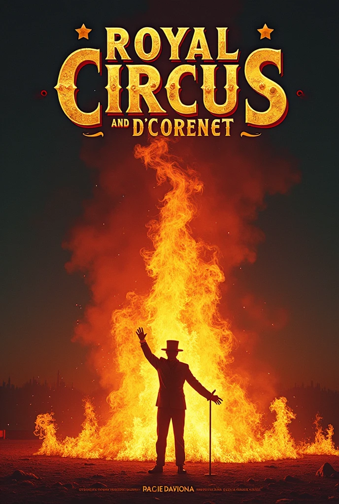 Poster written in Portuguese : Royal Circus and its Secret” vintage style with a circus on fire