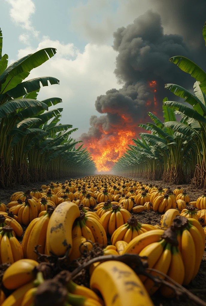 Generates an image of the war conflict between Russia and Ukraine in the Ecuadorian banana sector 