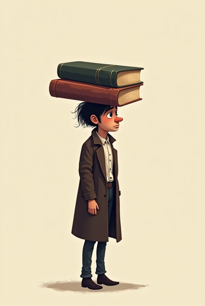 A thumbnail with a character with a book on his head  
