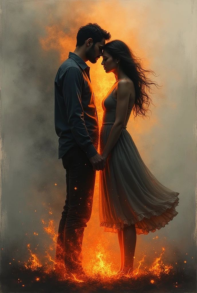 Sad drawings of couples burning
