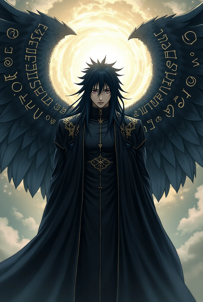 Madara Uchiha with diamond wings and Hebrew letters written on it