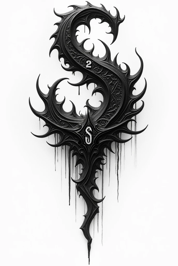 Design a tattoo with the curse mark from the anime Berserk including some homage to the name "natasha" the initial su. Backgroundless png