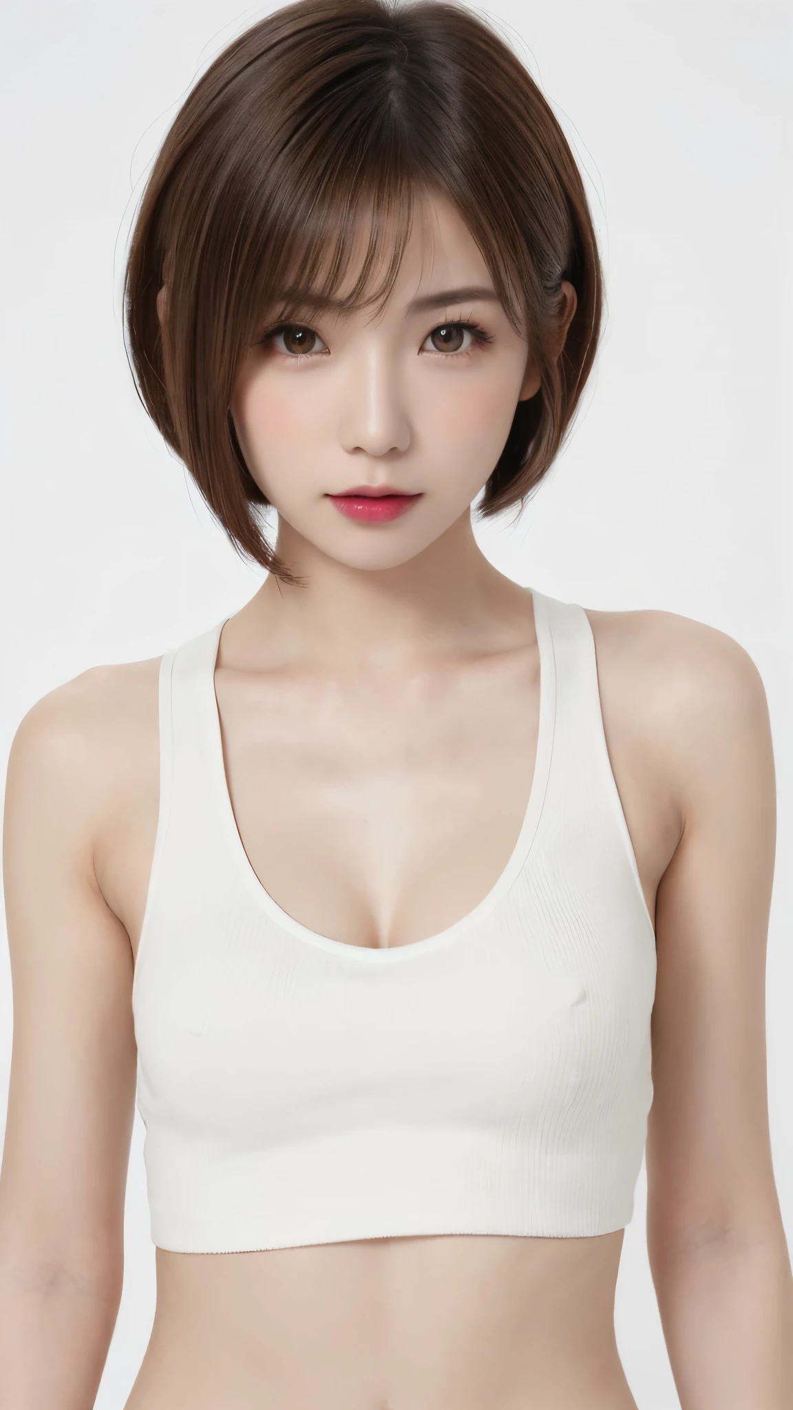 ((Close-up of face:1.6)、((Naked Women:1.5))、((No underwear:1.5))、((Small, flat chest:1.7))、((Nipples visible through tank top:1.4))、((Short Bob Cut:1.4))、((Apply beautiful makeup:1.5))、(((amount、Small breasts、Round face、White blonde Hair、beautiful girl、blonde、White Background、cute、young、True Face、Shiny Hair、whole body)))、Tabletop, Highest quality, shape, Very detailed, finely, High resolution, 8k wallpaper, Perfect dynamic composition, finelyて美しい目, Deco Out,blonde, Medium Hair, Small breasts, Natural color lip,White Background, 