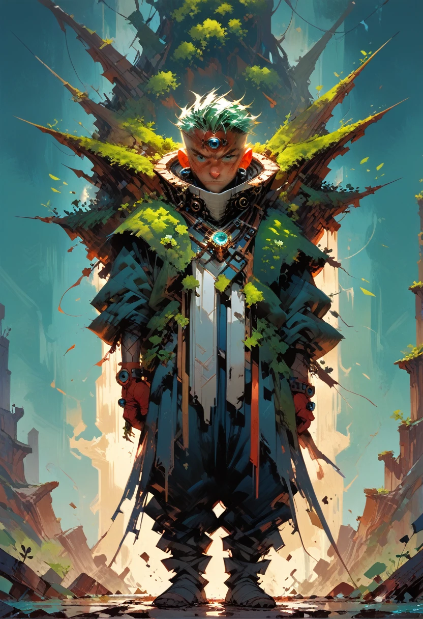 spire light man standing on the edge of horizon looking at the viewer, sci fi art style of the masters,