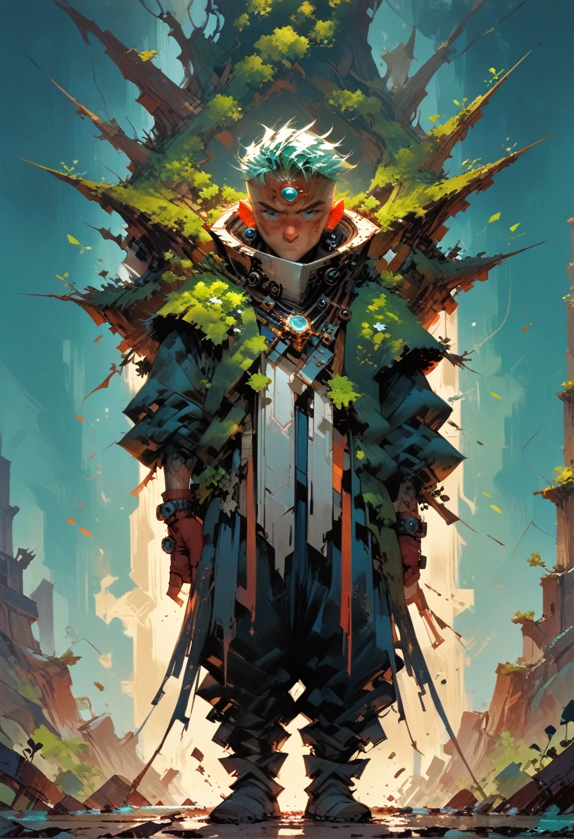 spire light man standing on the edge of horizon looking at the viewer, sci fi art style of the masters,