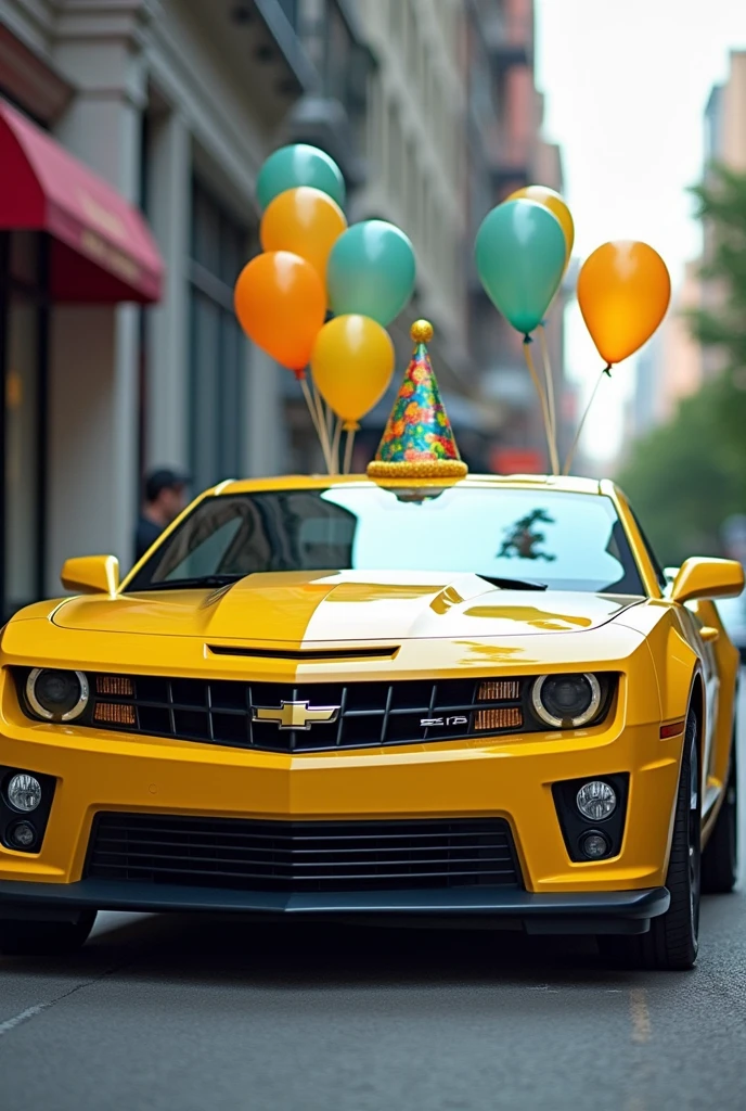 yellow camaro birthday car horizontal image size 12 centimeters wide by 8 centimeters high
