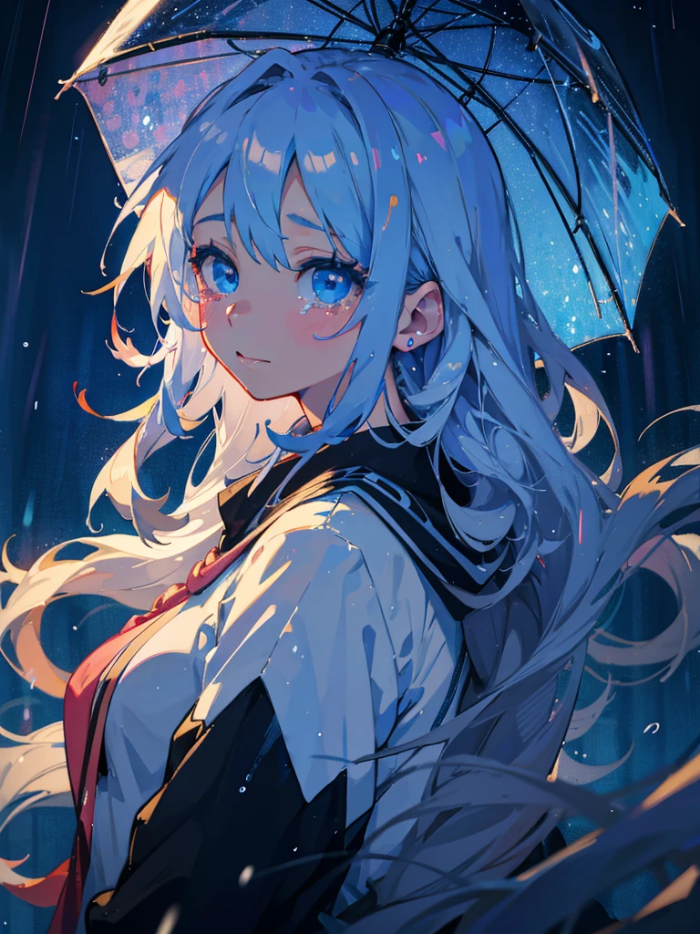 in the rain、Anime girl with blue eyes and long hair, by Yuumei, Beautiful anime portraits, 2D Anime Style, Tears in the Rain, Sad blue eyes, avatar image, Shining blue eyes, Anime Shōnen, Anime style portrait, inspired by Okumura Masanobu, Beautiful anime style, anime moe art style, anime art style, showing the tongue