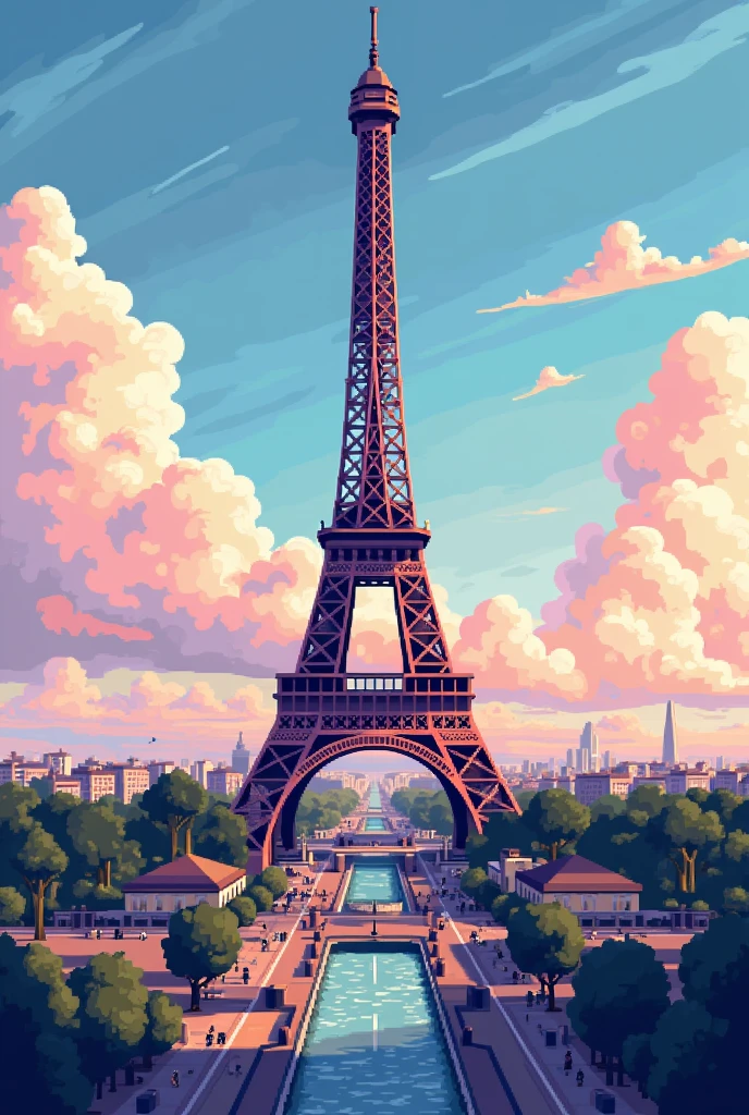 Create the Eiffel Tower with pixel art