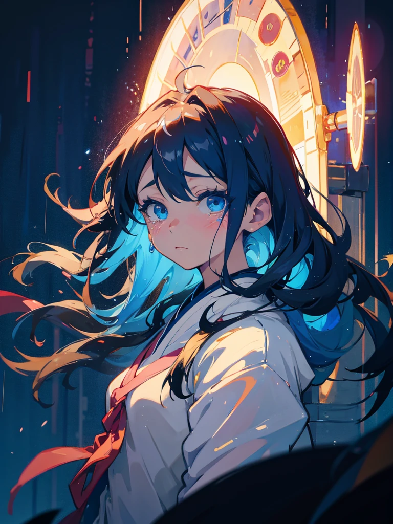 in the rain、Anime girl with blue eyes and long hair, by Yuumei, Beautiful anime portraits, 2D Anime Style, Tears in the Rain, Sad blue eyes, avatar image, Shining blue eyes, Anime Shōnen, Anime style portrait, inspired by Okumura Masanobu, Beautiful anime style, anime moe art style, anime art style, cute, embarrassed