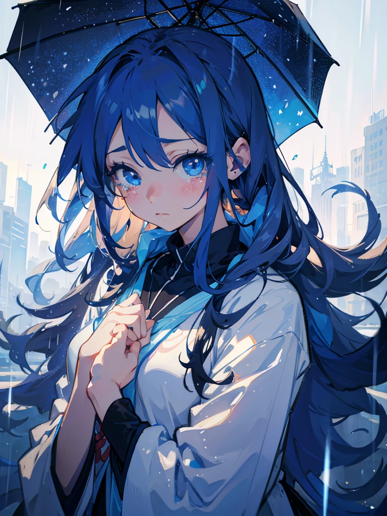 in the rain、Anime girl with blue eyes and long hair, by Yuumei, Beautiful anime portraits, 2D Anime Style, Tears in the Rain, Sad blue eyes, avatar image, Shining blue eyes, Anime Shōnen, Anime style portrait, inspired by Okumura Masanobu, Beautiful anime style, anime moe art style, anime art style, cute, embarrassed