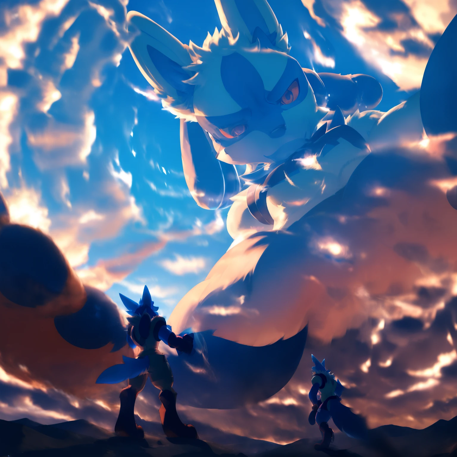 Photography of a grand and awe-inspiring scene in the style of Hajime Isayama's Attack on Titan. 
The vast landscape stretches as far as the eye can see, with colossal giant lucario looming in the distance. 
The sky is filled with swirling clouds, hinting at an impending battle.
In the foreground, the Survey Corps stands ready for action, their ODM gear glinting in the sunlight. 
This scene captures the epic scale and intensity of the series, immersing viewers in a world of giants lucario and relentless struggle.