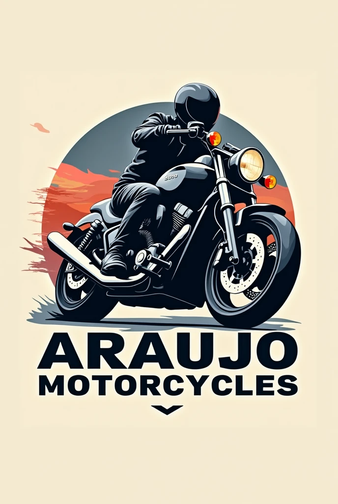 A logo for a motorcycle rental company, with the name: Araujo Motorcycles, and a motorcycle in the picture be creative