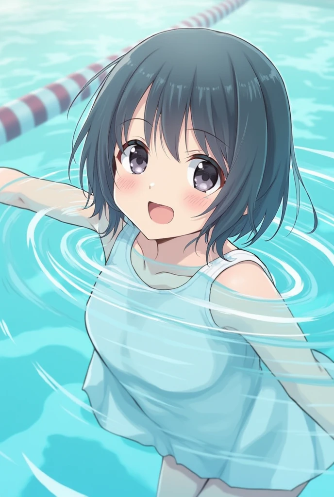 Japanese girl。A scene from the  please.。Swimming in the pool during gym class、Please print out the state of the inside of the changing room.