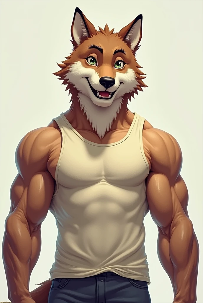 Muscular body with friendly wolf head light colors, Tank top shirt