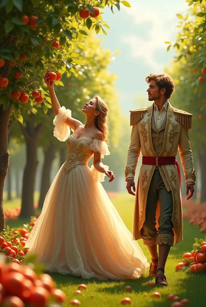princess picking fruits and prince walking
