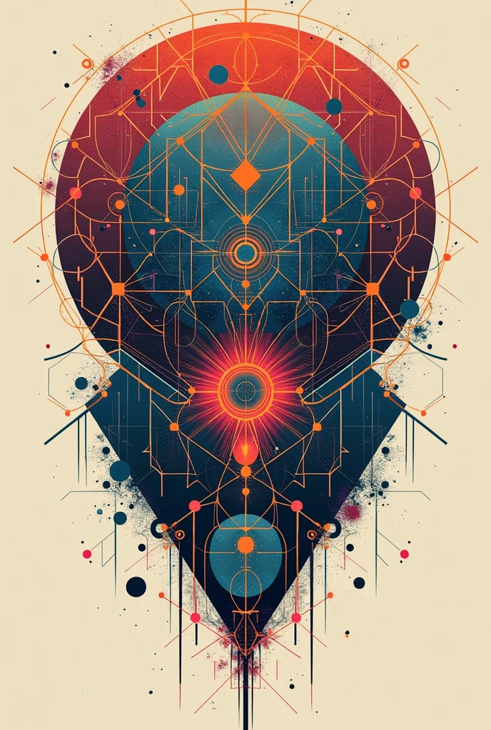 T-shirt with geometric patterns, science funter design, illustration style, best quality images