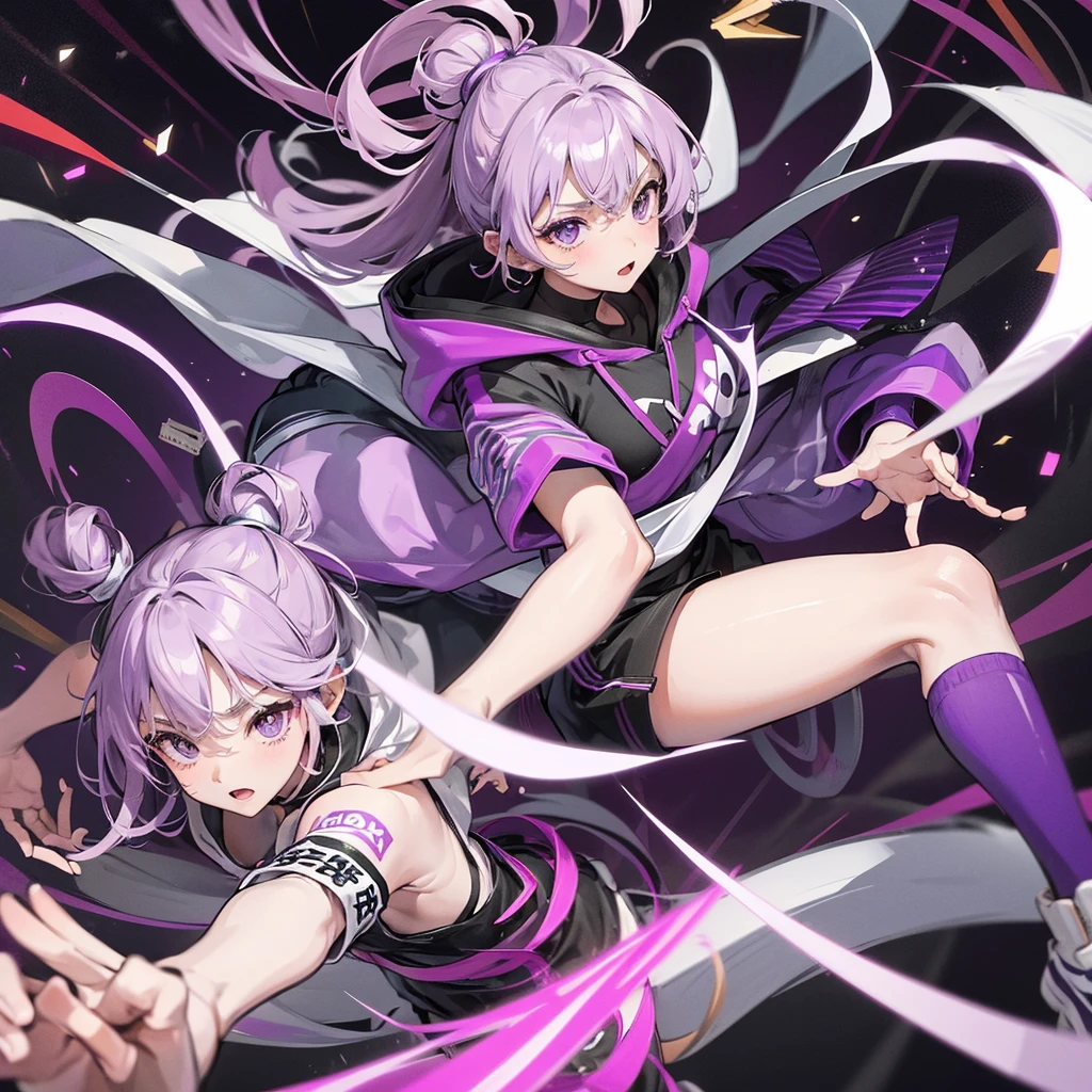 Shinobu Kocho, with purple and white adidas hoodie, purple and white adidas basketball 