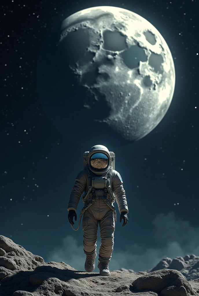 He goes to space to get the big moon!