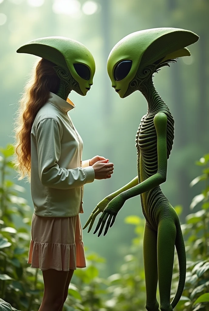 tall plant alien lady taking care of a alt human girl.