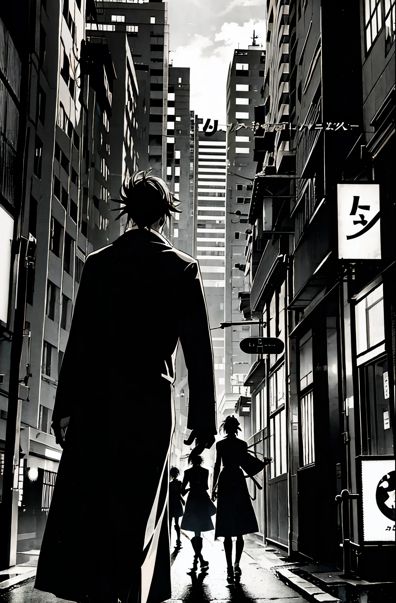 Anime Magi, modern world, streets of tokyo. Poster for the film "Bloody incident"