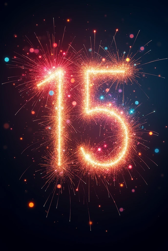 Fireworks forming the number 15 in the sky