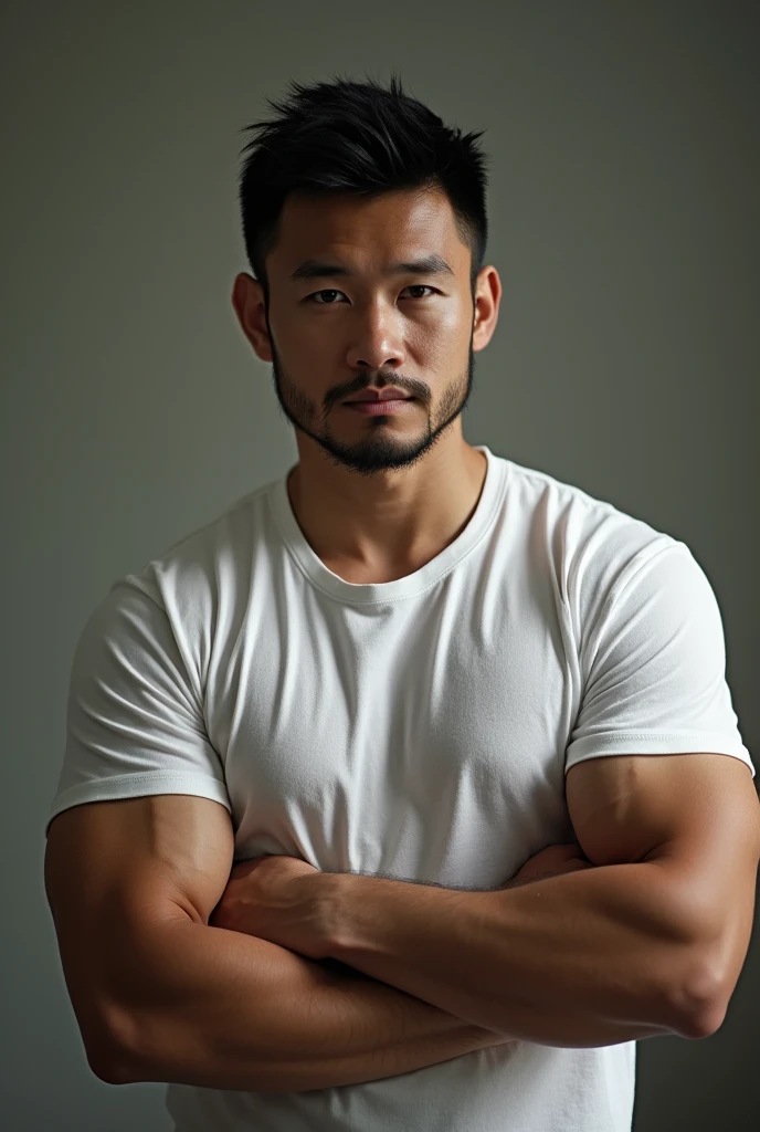 award-winning original photo,A wild muscular man, (40 years old daddy:1.1), 1boy, Solo, (big shoulders, musculature, stubbles, Short beard, Beautiful eyes:1.3, ), (chengjianbin:1), (weizhenrong:1), (Detailed face:1.3),, hairy back, hairy mad school teacher while wearing all white giving me a f on test and bring me to the principals office