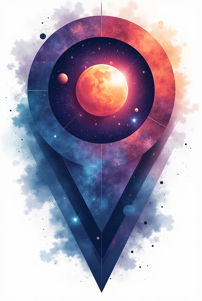 Geometric pattern with space feel, t-shirt design, science fantasy, illustration style, white background, best quality image