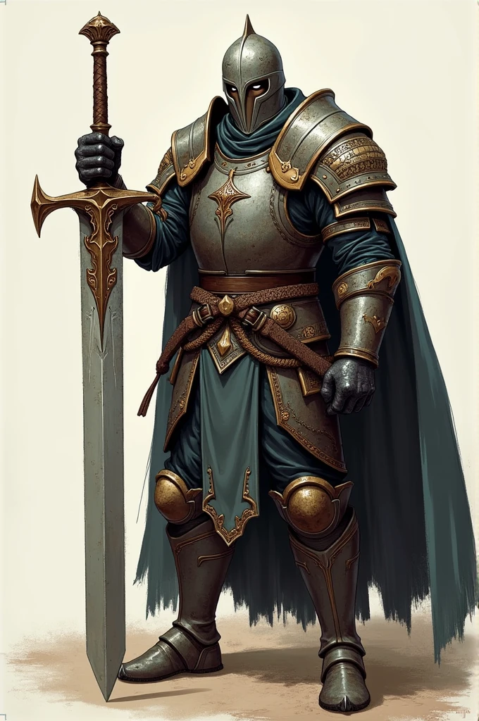 Illustration of a RPG character in close-up full body character sheet 