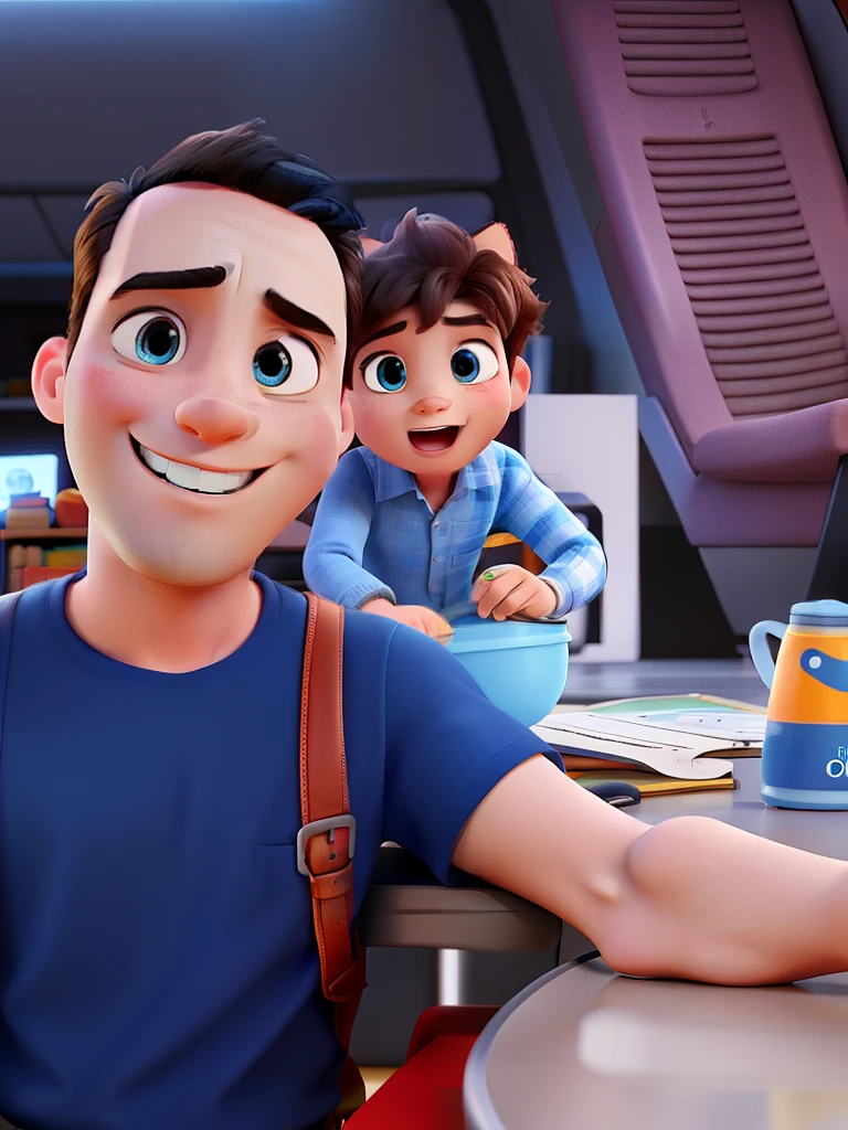 one men, A child and a woman in the style of Disney Pixar, high qualiy, best qualityer, catboy