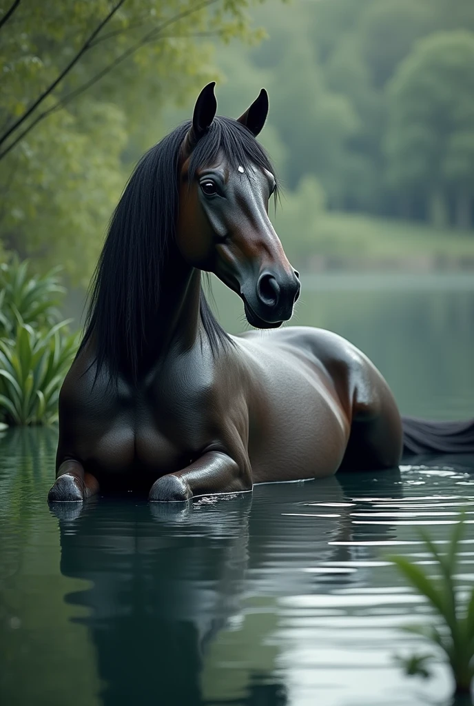 Horse sit in water